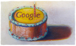 Feliz 12º cumpleaños Google, por Wayne Thiebaud. Imagen utilizada con permiso de VAGA NY